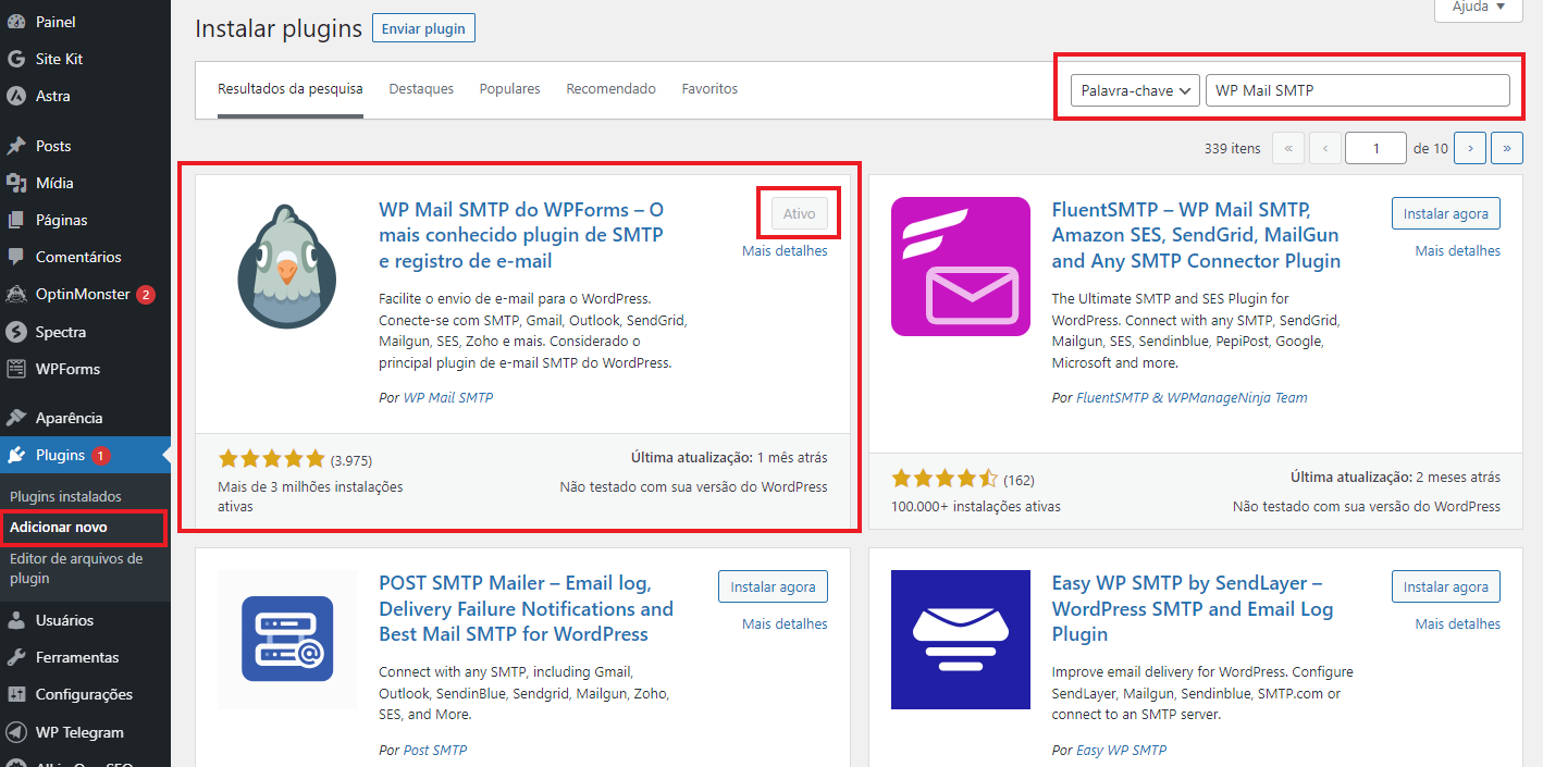 Instalação e Ativação do Plugin WP Mail SMTP
